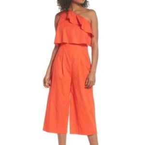 One shoulder ruffle jumpsuit
